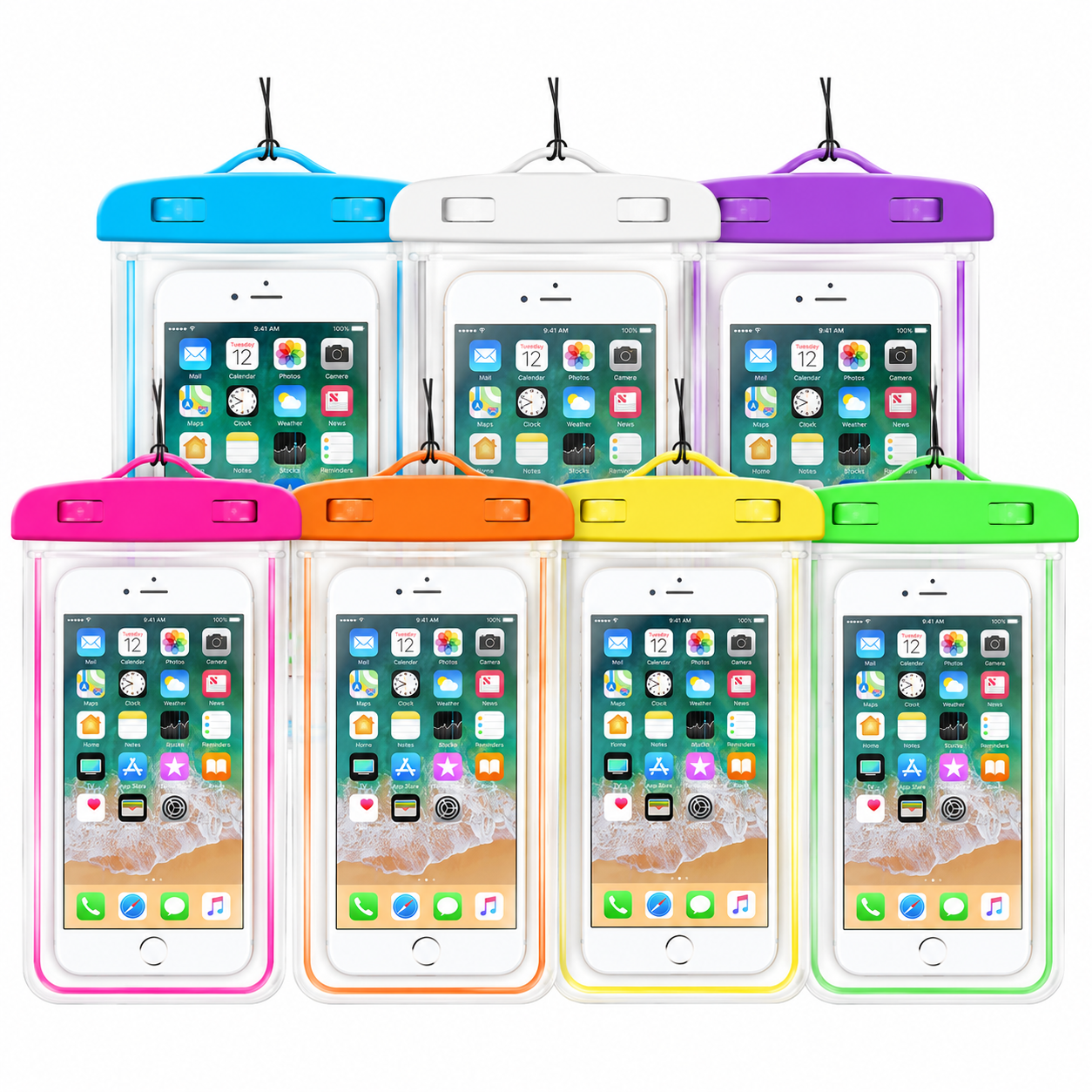 BOLSA SUMERGIBLE PARA TELÉFONO CELESTE Y AMARILLA