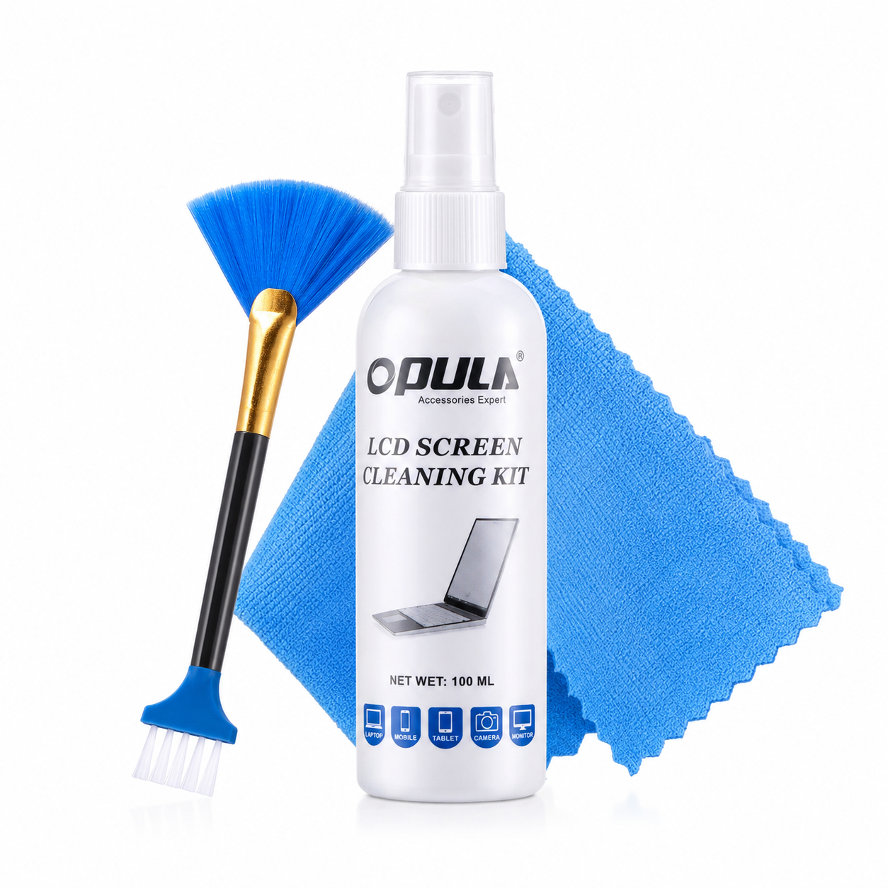 KIT DE LIMPIEZA CON LÍQUIDO PAÑO Y PINCEL