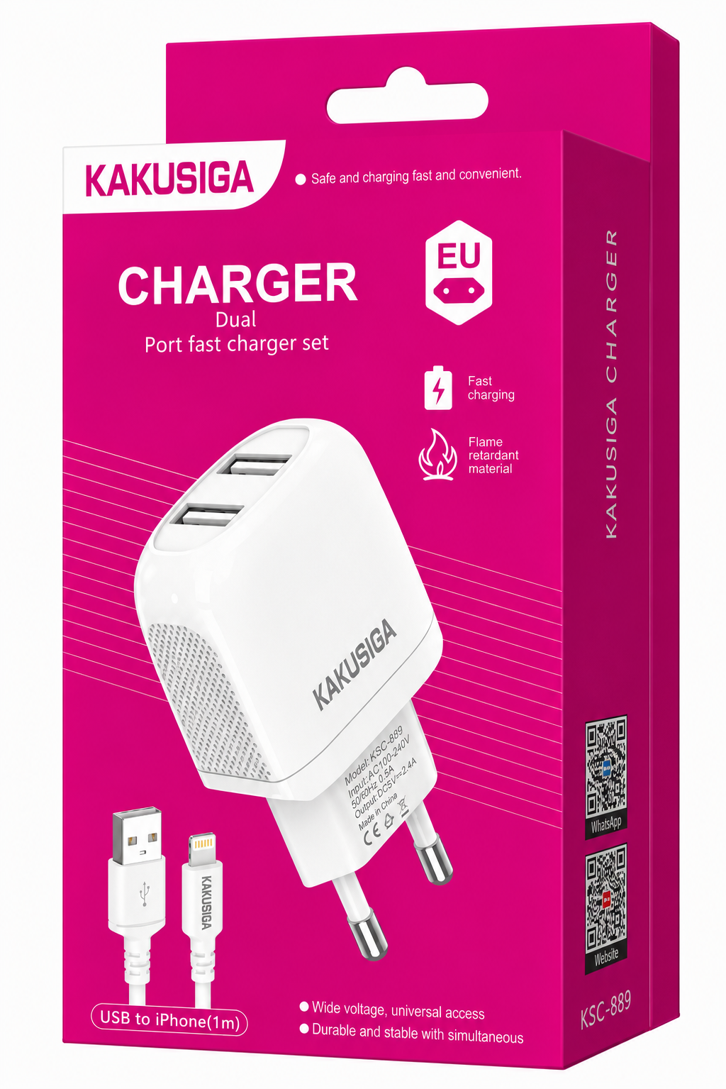 CARGADOR IPHONE 2.4A DOBLE PUERTO USB KAKUSIGA KSC-964