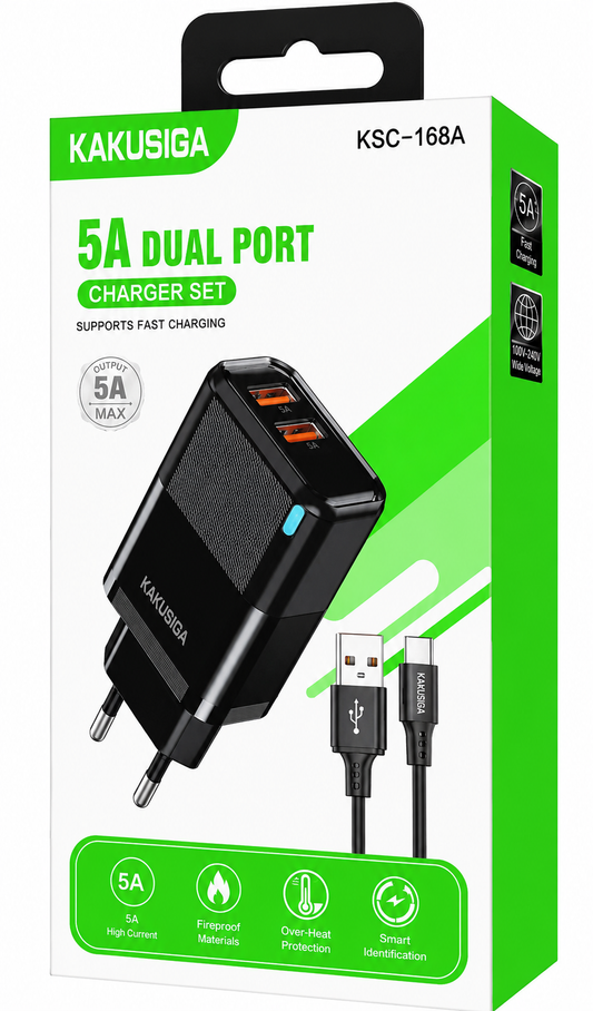 CARGADOR TIPO C 5A DOBLE PUERTO USB NUOHUI 1674