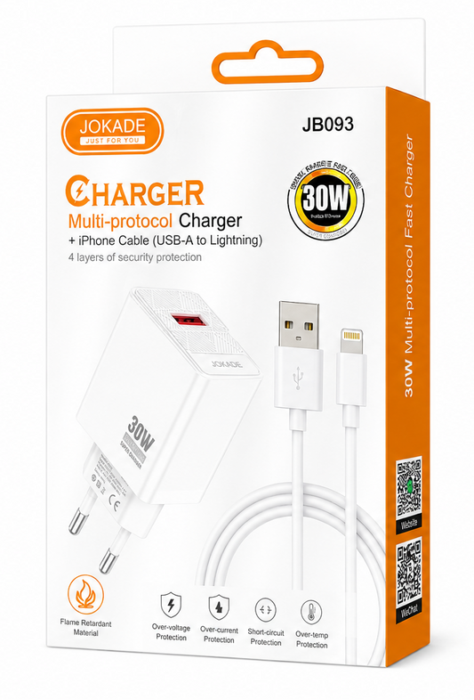 CARGADOR IPHONE 30W CARGA RÁPIDA JOKADE JB093