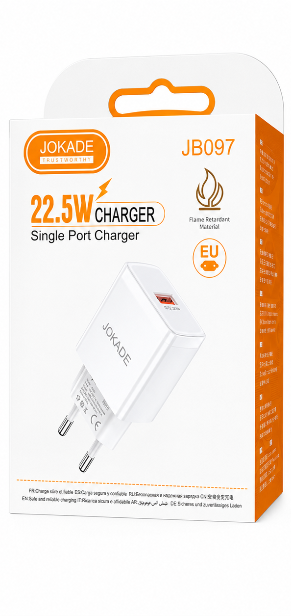 ADAPTADOR DE CARGA USB 22.5W CARGA RÁPIDA JOKADE JB097