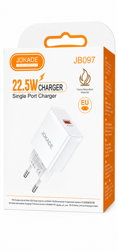 ADAPTADOR DE CARGA USB 22.5W CARGA RÁPIDA JOKADE JB097