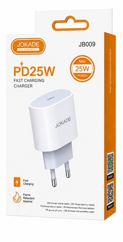 ADAPTADOR DE CARGA PD TIPO C 25W CARGA RÁPIDA JOKADE JB009