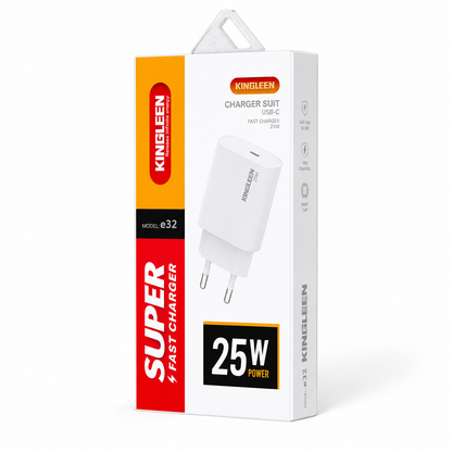 ADAPTADOR DE CARGA PD TIPO C 25W CARGA RÁPIDA KINGLEEN E32