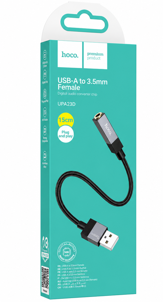 ADAPTADOR DE AUDIO 3.5 MM HEMBRA A USB MACHO HOCO