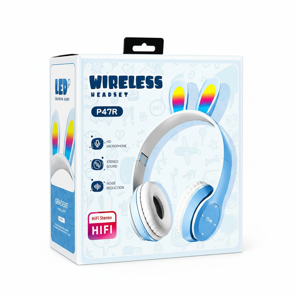AUDÍFONOS BLUETOOTH P47R CON OREJAS DE GATO