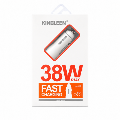 CARGADOR DE VEHÍCULO 2 USB MÁS CABLE TIPO-C KINGLEEN C921 38W CARGA RÁPIDA