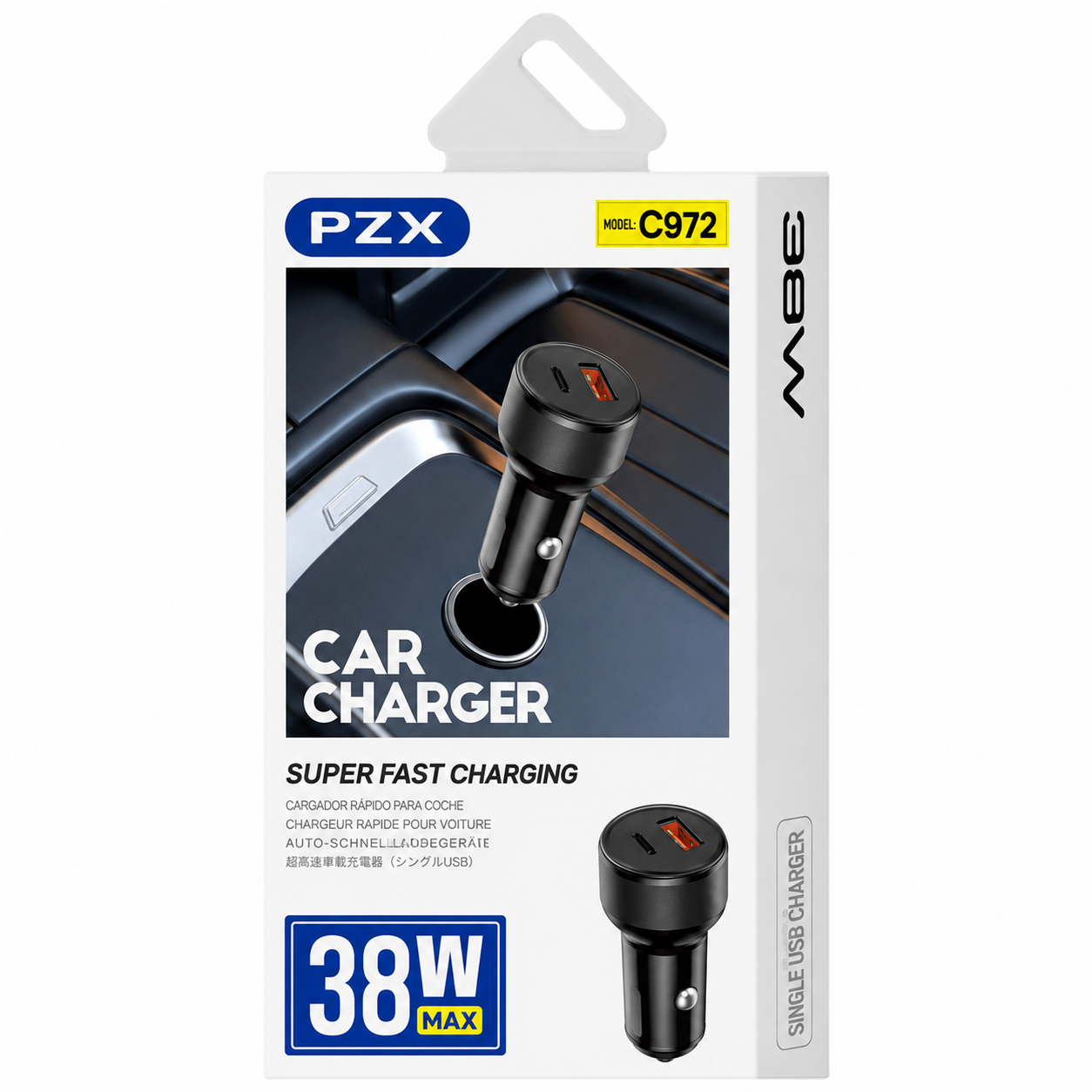 CARGADOR DE VEHÍCULO TIPO-C MÁS USB 38W CARGA RÁPIDA