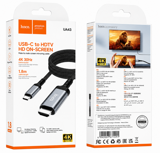 CABLE TIPO-C A HDMI HOCO UA43 4K 1.8M