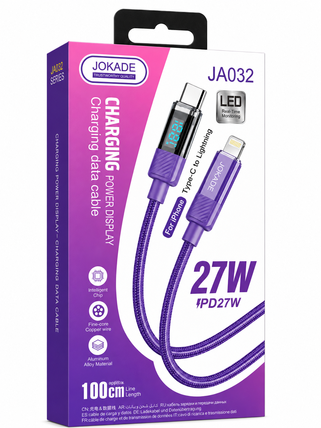CABLE TIPO C A IPHONE 27W CON VISOR LED JOKADE JA032