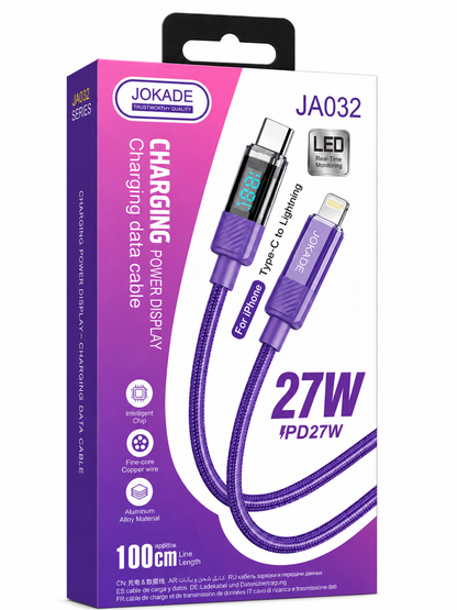 CABLE TIPO C A IPHONE 27W CON VISOR LED JOKADE JA032