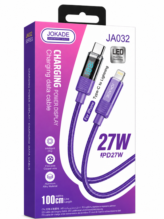 CABLE TIPO C A IPHONE 27W CON VISOR LED JOKADE JA032