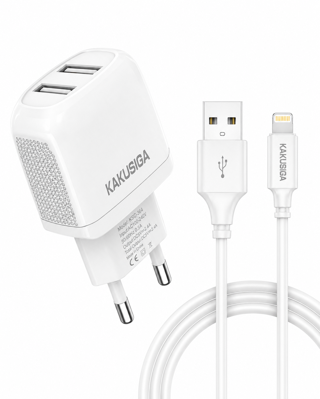 CARGADOR IPHONE 2.4A DOBLE PUERTO USB KAKUSIGA KSC-964